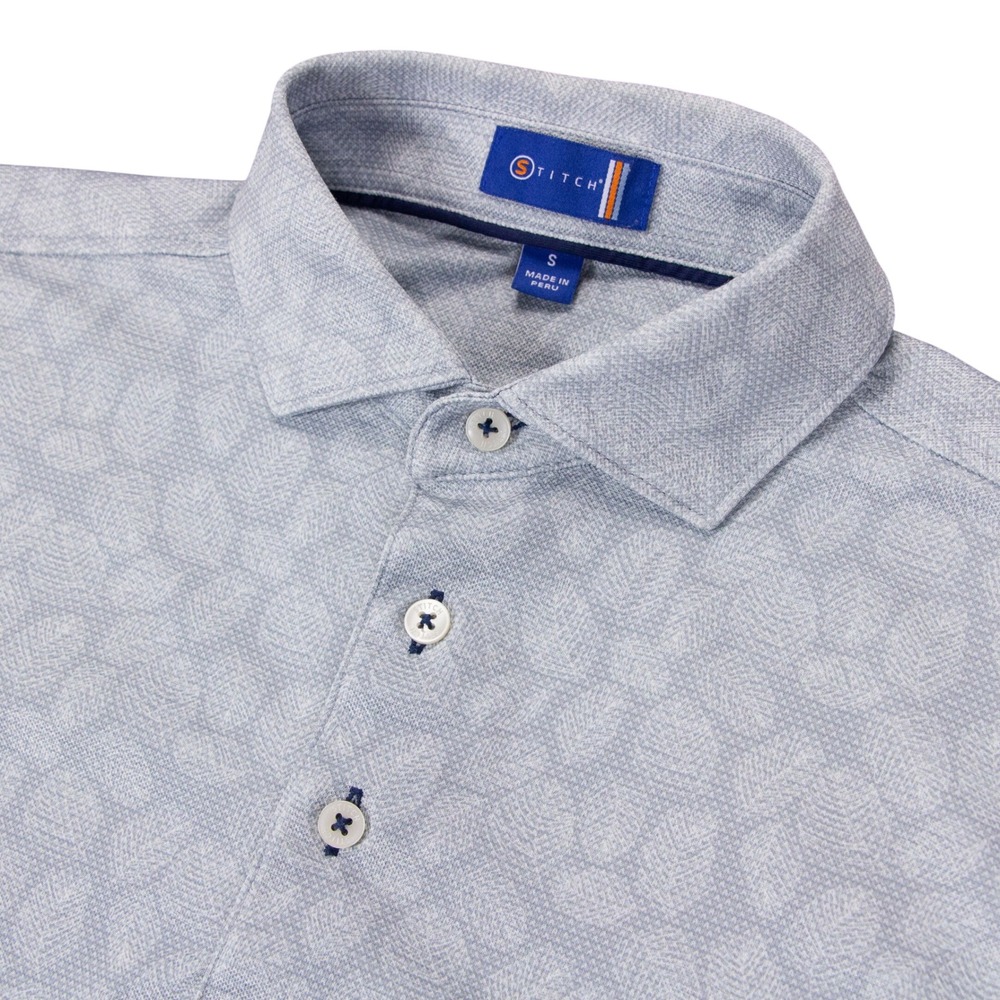 Stitch Golf Mens Small Gray‎ Geometric Floral Leaf Performance Polo Shirt